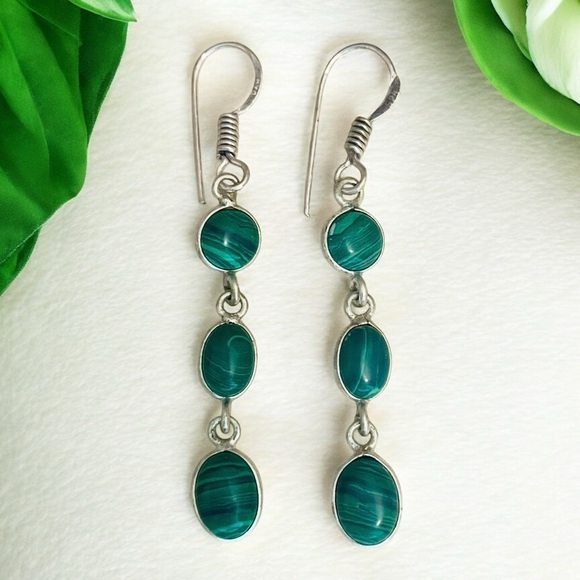 Artisan Jewelry - Malachite Silver Gemstone Earrings